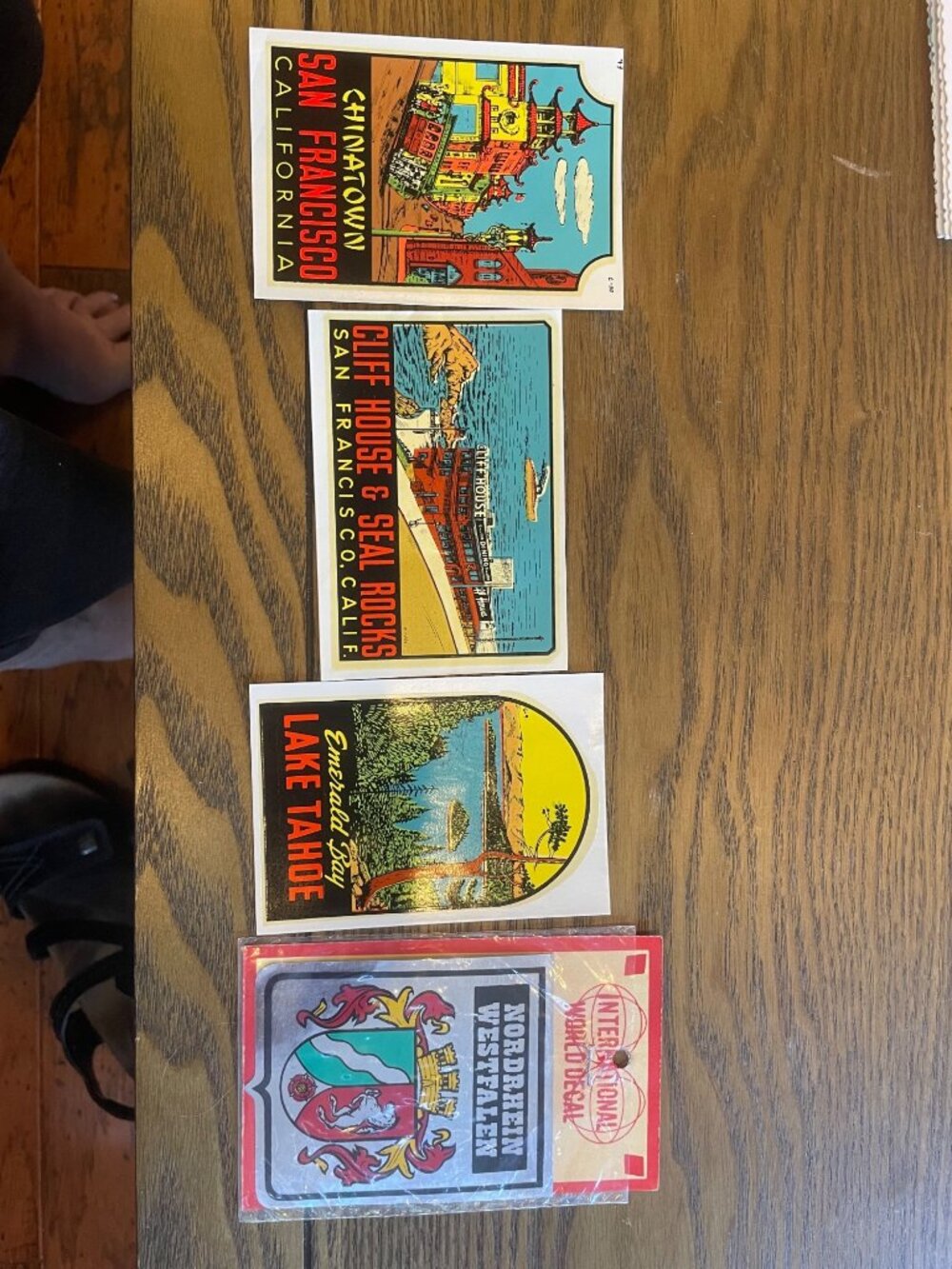 Set Of 4 Vintage water slide Travel Decals San Francisco Lake Tahoe & Nordrhein